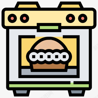 烤箱烹饪66线性颜色图标图标