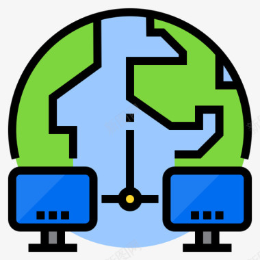 互联网计算机和网络4线颜色图标图标