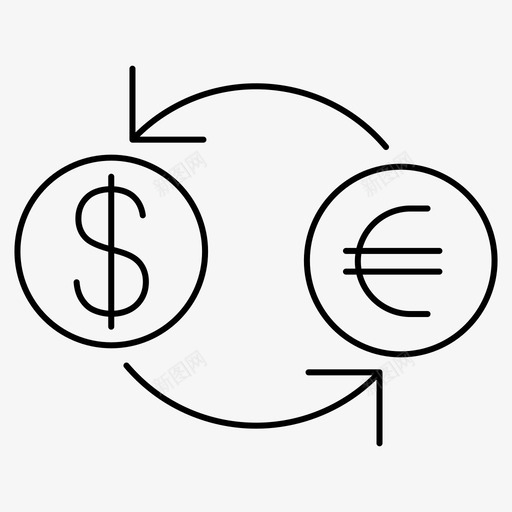 货币货币转换器美元图标svg_新图网 https://ixintu.com 业务 图标 欧元 细线 美元 货币 转换器