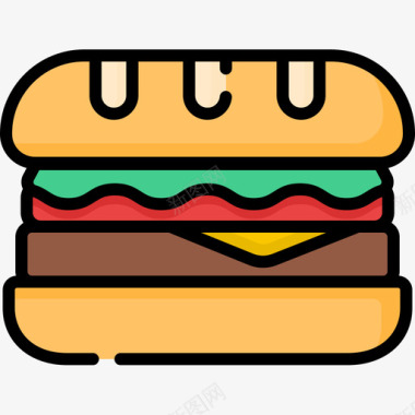 三明治快餐71线性颜色图标图标