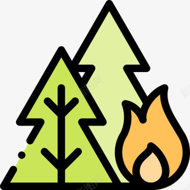 森林火灾紧急情况22线性颜色图标图标