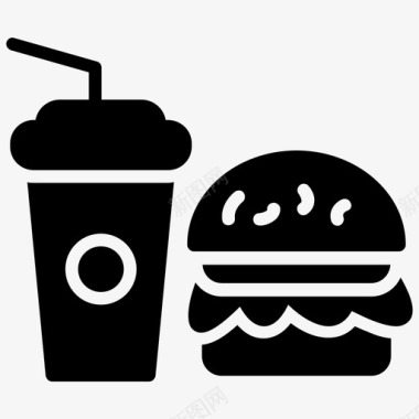 汉堡和饮料食物美式足球图标图标