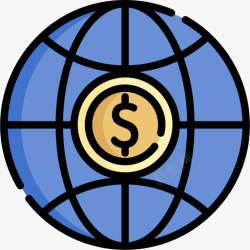 全世界的货币全世界货币72线性颜色图标高清图片