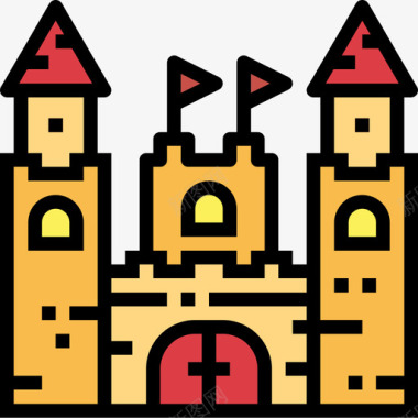城堡建筑46线条色彩图标图标