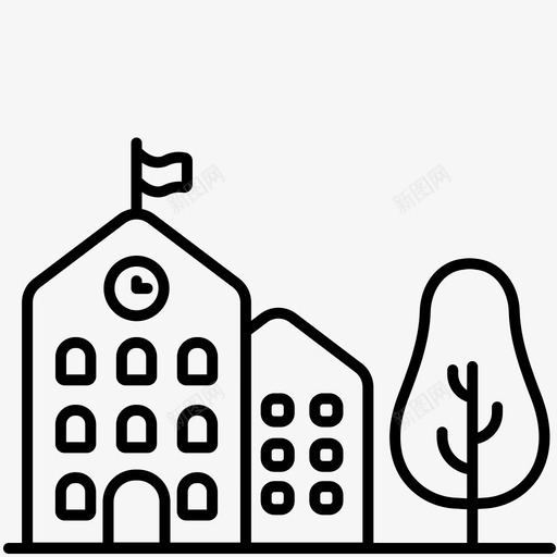 学校公寓建筑物图标svg_新图网 https://ixintu.com 公寓 学校 建筑 建筑物 建筑轮廓 树木