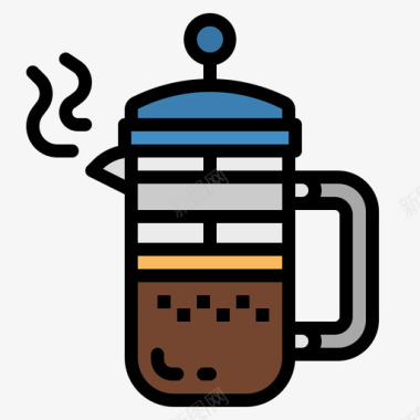 法式印刷机咖啡机4线性颜色图标图标