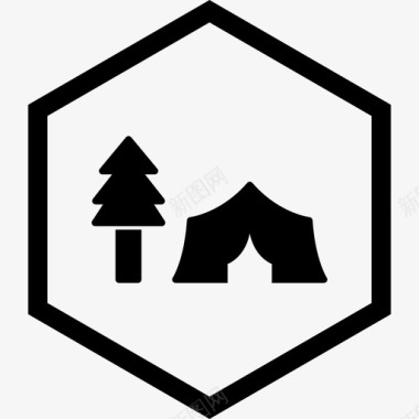 有树的帐篷营地森林图标图标