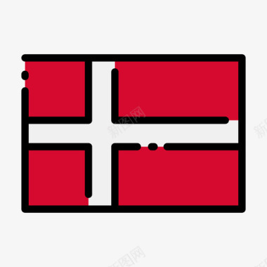 丹麦国旗1线颜色图标图标