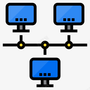 网络计算机和网络4线颜色图标图标