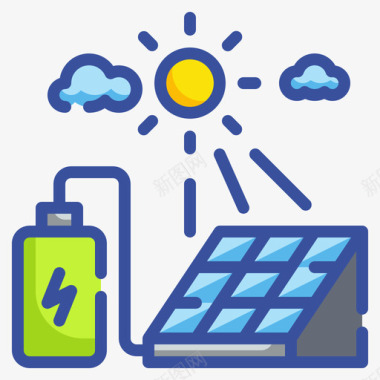 太阳能电池创新可再生能源2线性颜色图标图标