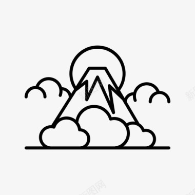 富士山地标15直线图标图标