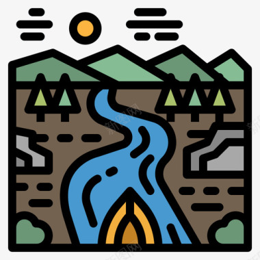 河流室外景观4线条色彩图标图标