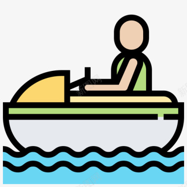 摩托艇水上乐园21线性颜色图标图标