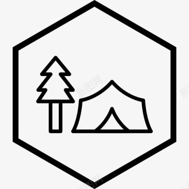 有树的帐篷营地森林图标图标
