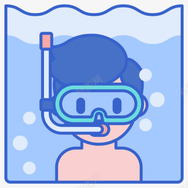 潜水员水上运动2线性颜色图标图标