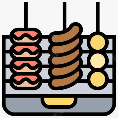 排骨烧烤和烧烤派对3线性颜色图标图标