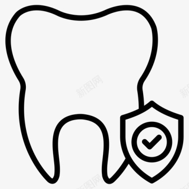 牙齿防护牙齿和医疗线图标图标