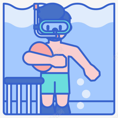 潜水员水上运动2线性颜色图标图标