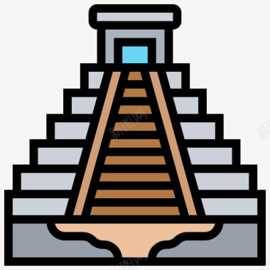 ChichenItza金字塔41号地标线性颜色图标图标