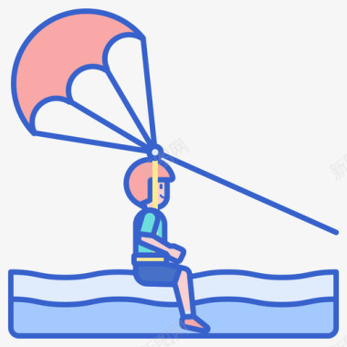 滑翔伞水上运动2线性颜色图标图标