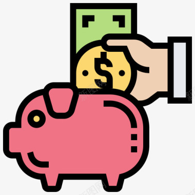 存钱罐储蓄和投资16线性颜色图标图标