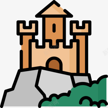 城堡景观28线性色彩图标图标