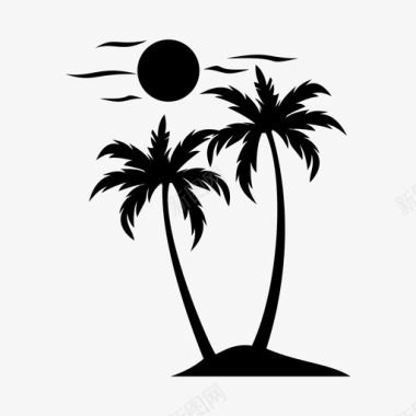 日落海滩棕榈树图标图标