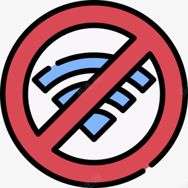 无Wifi信号和禁令5线性颜色图标图标
