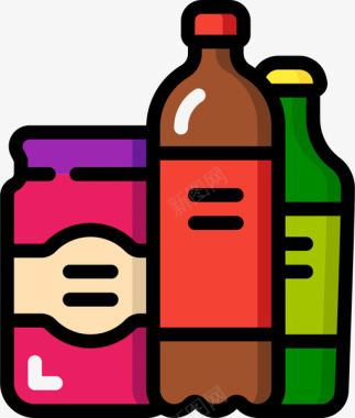 瓶子塑料制品线性颜色图标图标