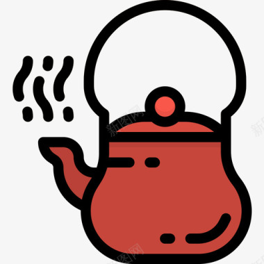茶壶中国58号线形颜色图标图标