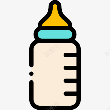 婴儿奶瓶33家线性颜色图标图标