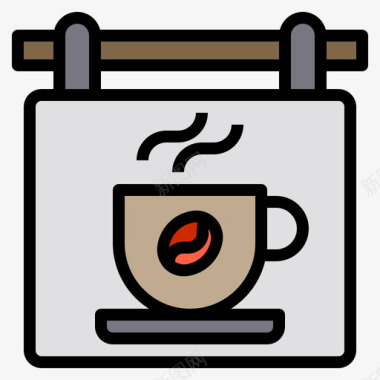 招牌咖啡店109线性颜色图标图标