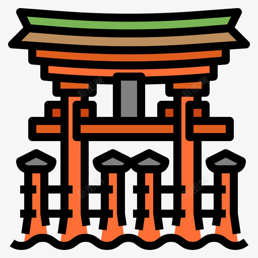 日本茨城神社96线性颜色图标svg_新图网 https://ixintu.com 日本 神社 线性 茨城 颜色