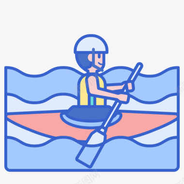 皮划艇水上运动2线性颜色图标图标