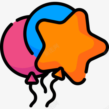 气球派对庆祝13线性颜色图标图标