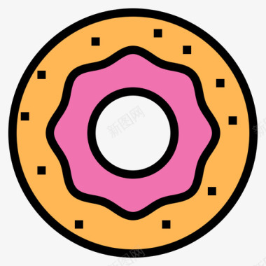甜甜圈咖啡店109线性颜色图标图标