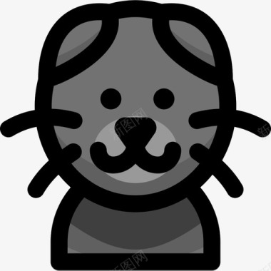 苏格兰折叠猫猫品种2线性颜色图标图标