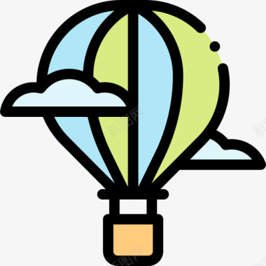 热气球假日47线性颜色图标图标