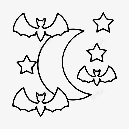 万圣节蝙蝠月亮图标svg_新图网 https://ixintu.com 万圣节 夜晚 星星 月亮 蝙蝠