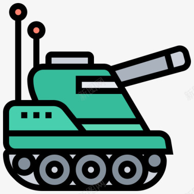 坦克军用53线性颜色图标图标
