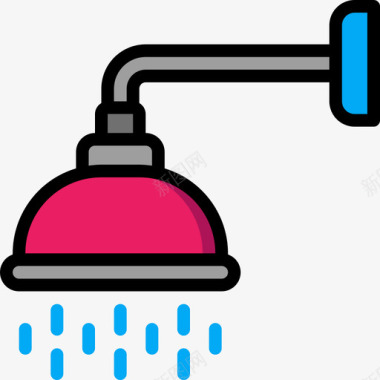 淋浴喷头管道5线性颜色图标图标