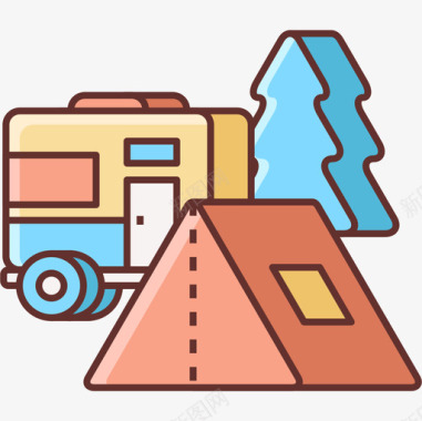 露营车露营地126线性颜色图标图标