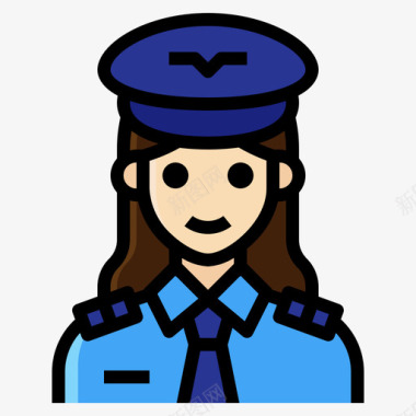 飞行员职业女性3线性颜色图标图标