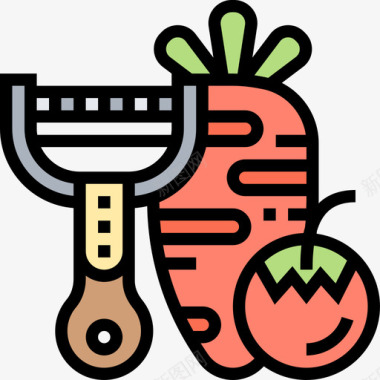 胡萝卜厨房工具28线性颜色图标图标