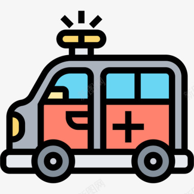 救护车运输和车辆3线颜色图标图标