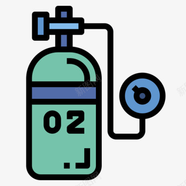 氧气罐渔夫3线性颜色图标图标