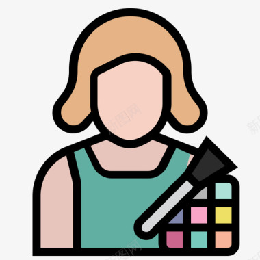 化妆师工作和职业3线性颜色图标图标