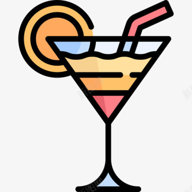 鸡尾酒娱乐67线性颜色图标图标