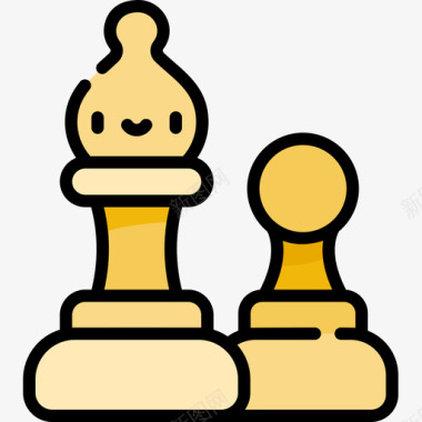 国际象棋爱好和自由时间6线颜色图标图标