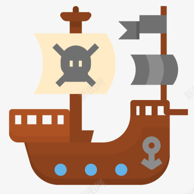 海盗船游戏元素18扁平图标图标